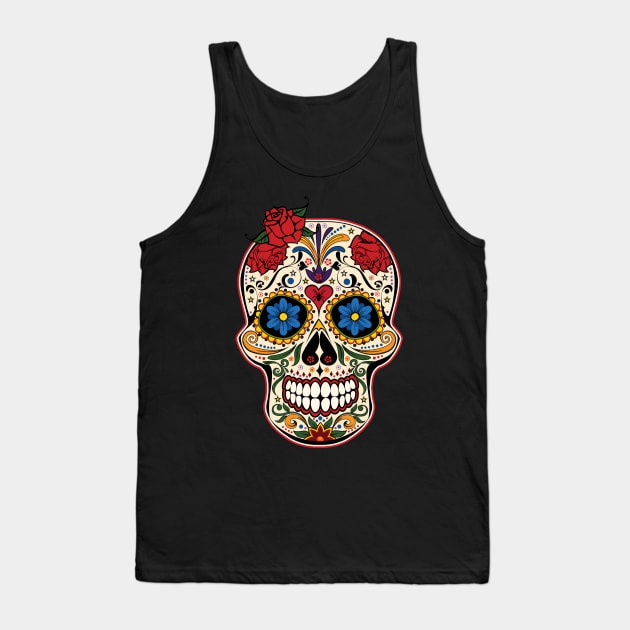 Gothic Day Of The Dead Roses Sugar Skull 1 Tank Top by EDDArt